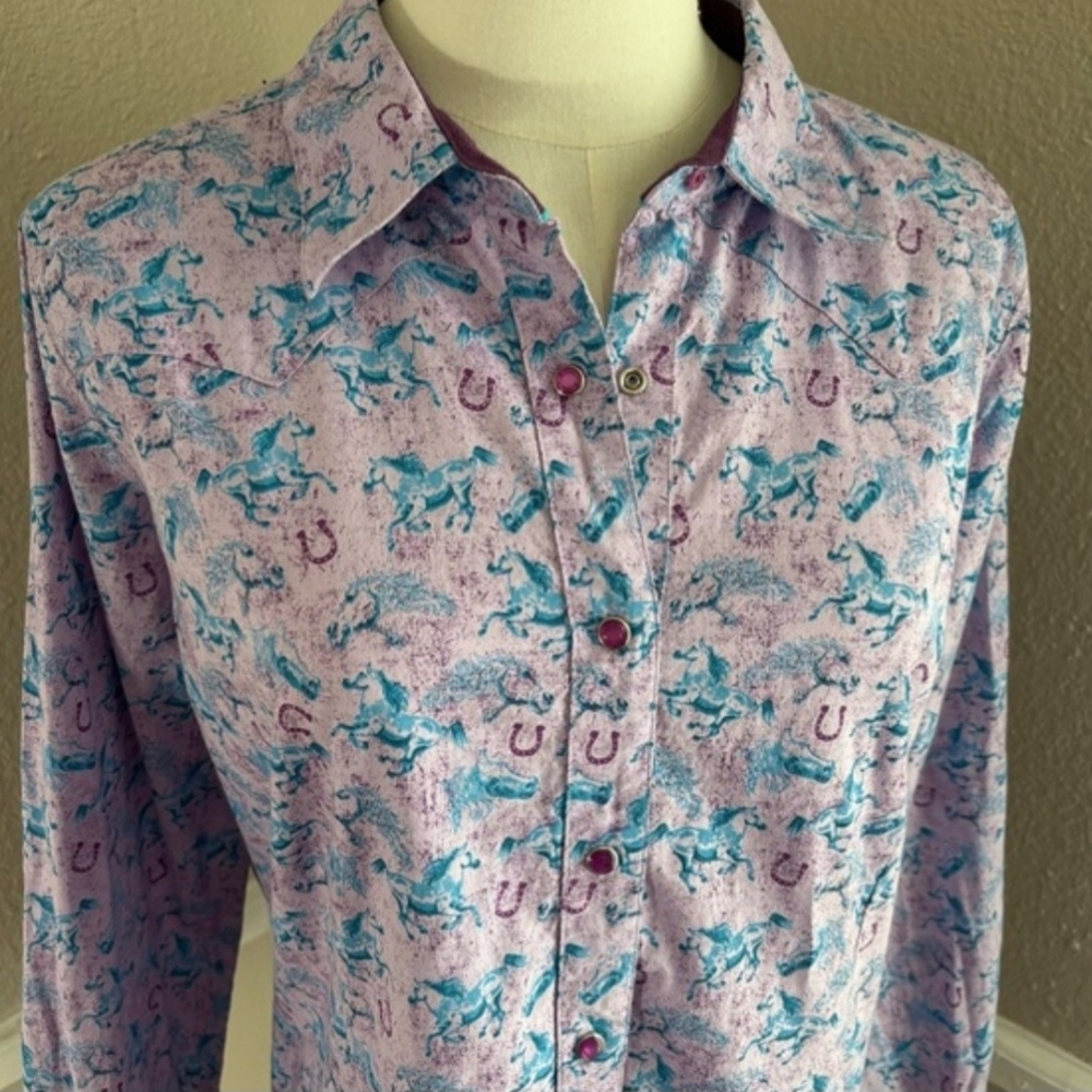 Vintage Wrangler Equestrian Long Sleeve Button Purple Size Large - Picture 2 of 7